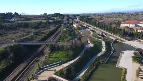 Aerial-view-of-Fonserannes-Locks-site-sunny-day-(neuf-écluses)-Beziers